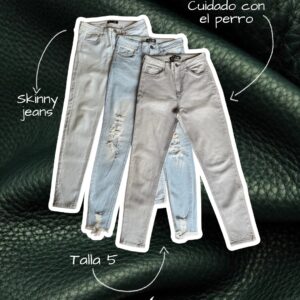 Set de 3 pantalones skinny jeans, marca Cuidado con el Perro, talla 5, confeccionados en mezclilla de alta calidad, corte ajustado y estilo casual.